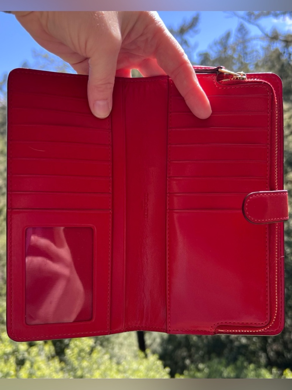 COACH Red Smooth Leather Slim Wallet Clutch CC Holder Gold Hardware AUTHENTIC - Picture 3 of 8